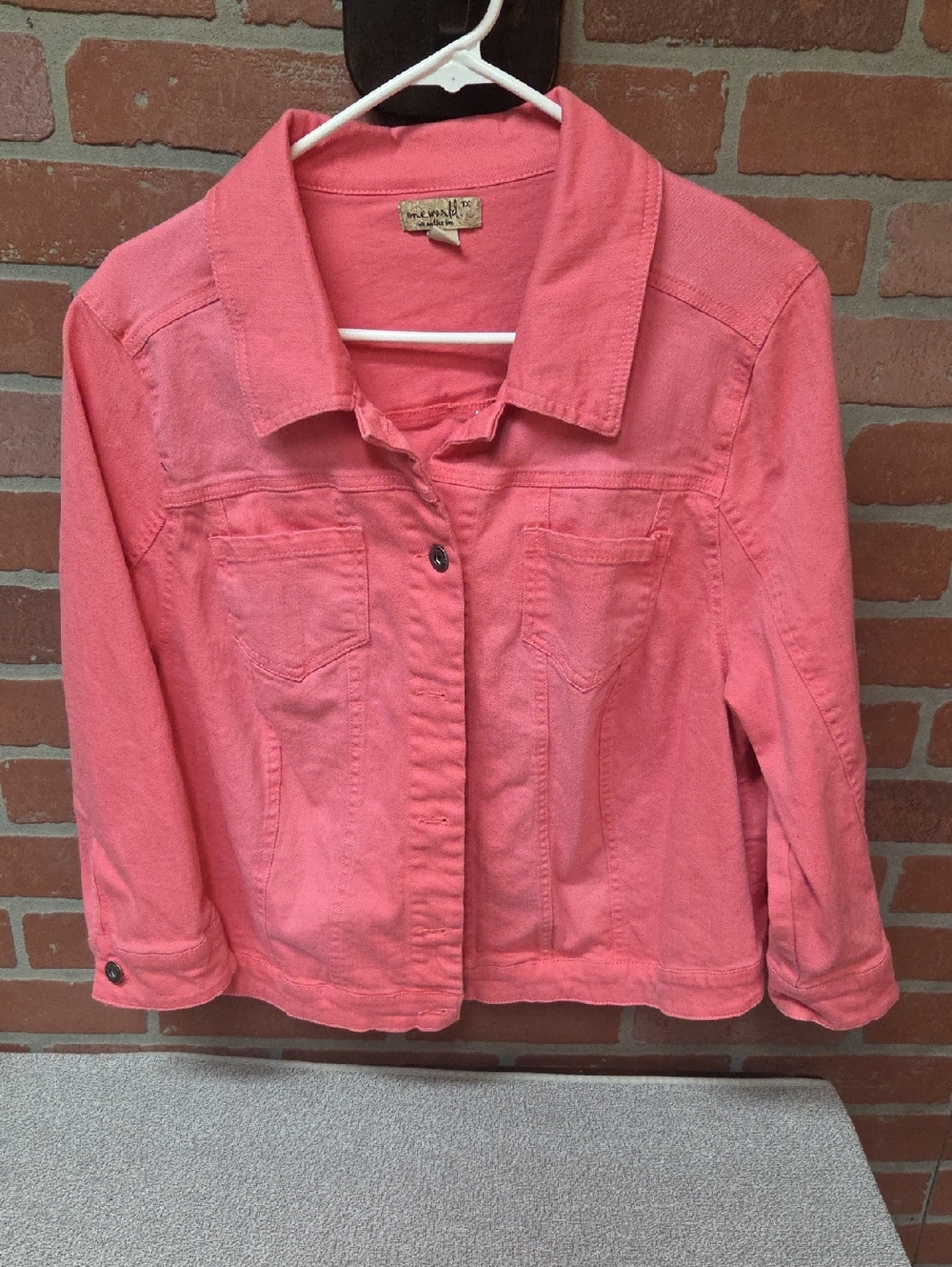 ONE WORLD Coral Pink Denim-Style Jacket 1x